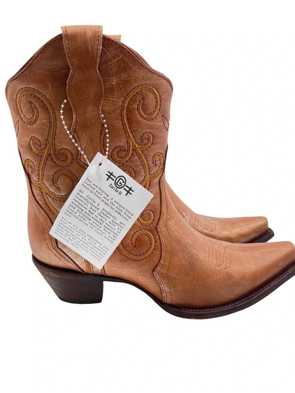 Circle G Corral Leather Snip Toe Ankle Cowboy Boots Embroidered Bronze 9 Western